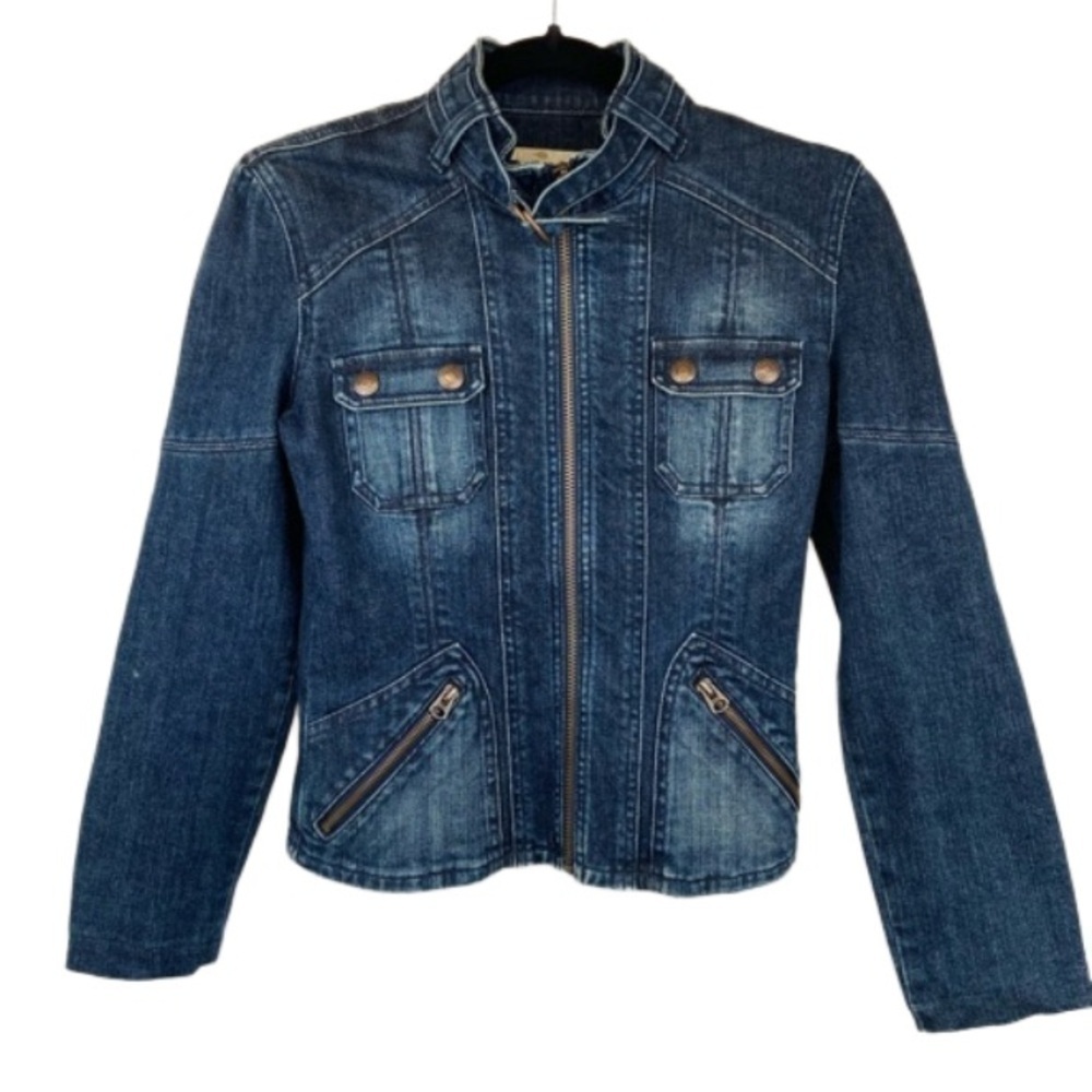 Vintage Abercrombie & Fitch Vintage Y2K Denim Jacket Slim Fitted Moto Small